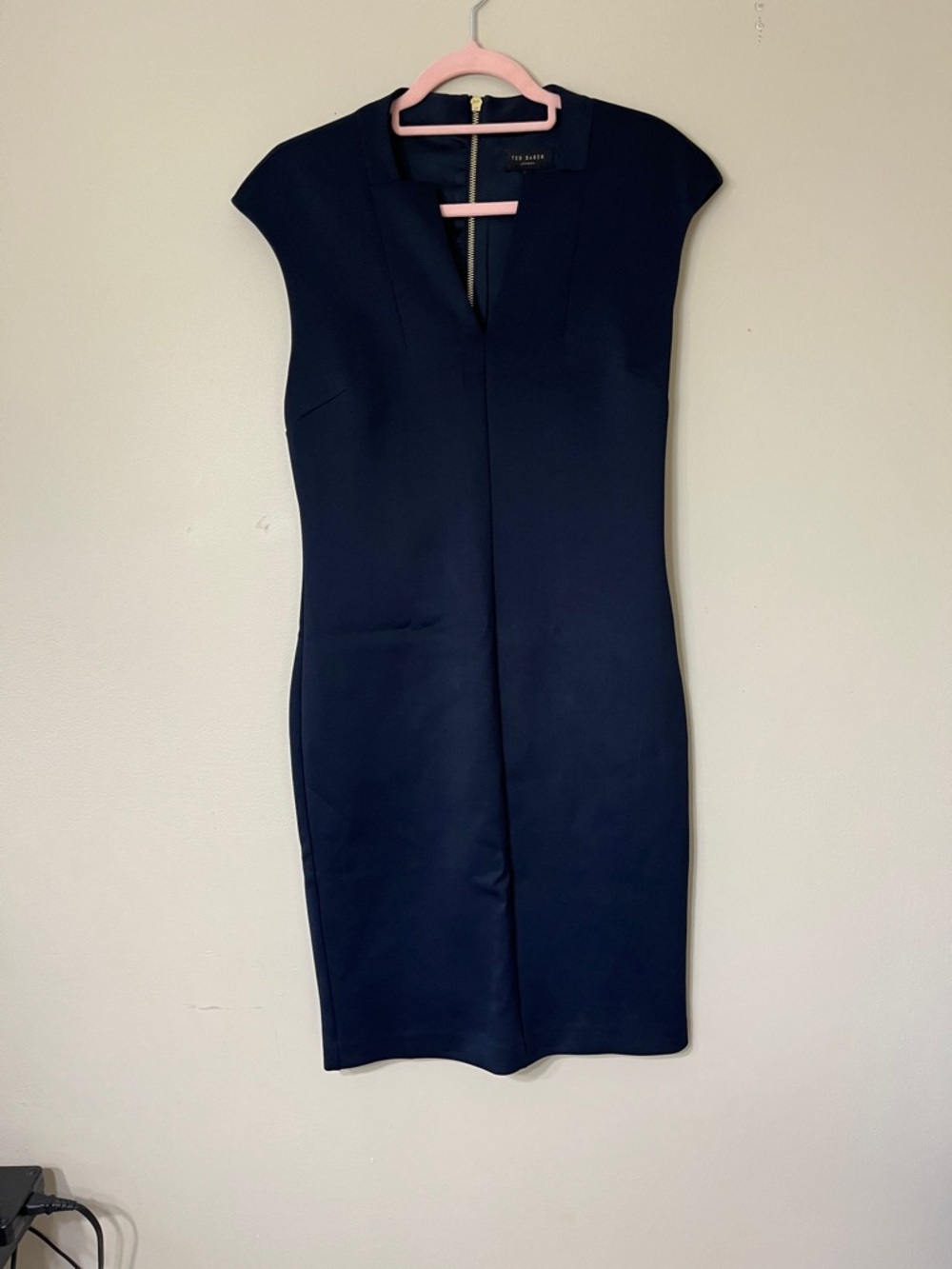 Ted Baker Navy Cap-Sleeve Midi Sheath Dress
